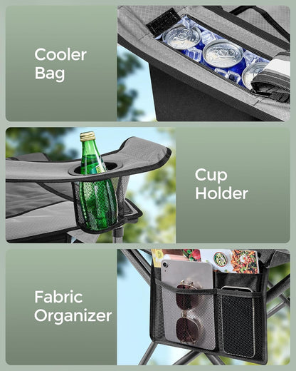 SONGMICS Oversized Lumbar Support Camping Chair, Heavy-Duty Outdoor Folding Chair Comfortable, Padded, Glamping, Cooler Bag, Weight Capacity 450 lb, Slate Gray UGCB066G01