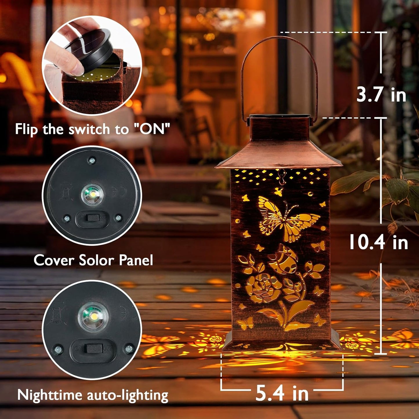 Homemory Butterfly Solar Lanterns Waterproof, Metal Hanging Hollowed-Out Metal Decor Lantern, LED Outdoor Decoration for Outside LED Lanternse for Yard, Backyard, Porch, Lawn