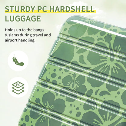 Merax Luggage Sets 3 Piece, Hardside Suitcase Set with Spinner Wheels, Lightweight Printing Luggage Carry on,20+24+28 IN,Green