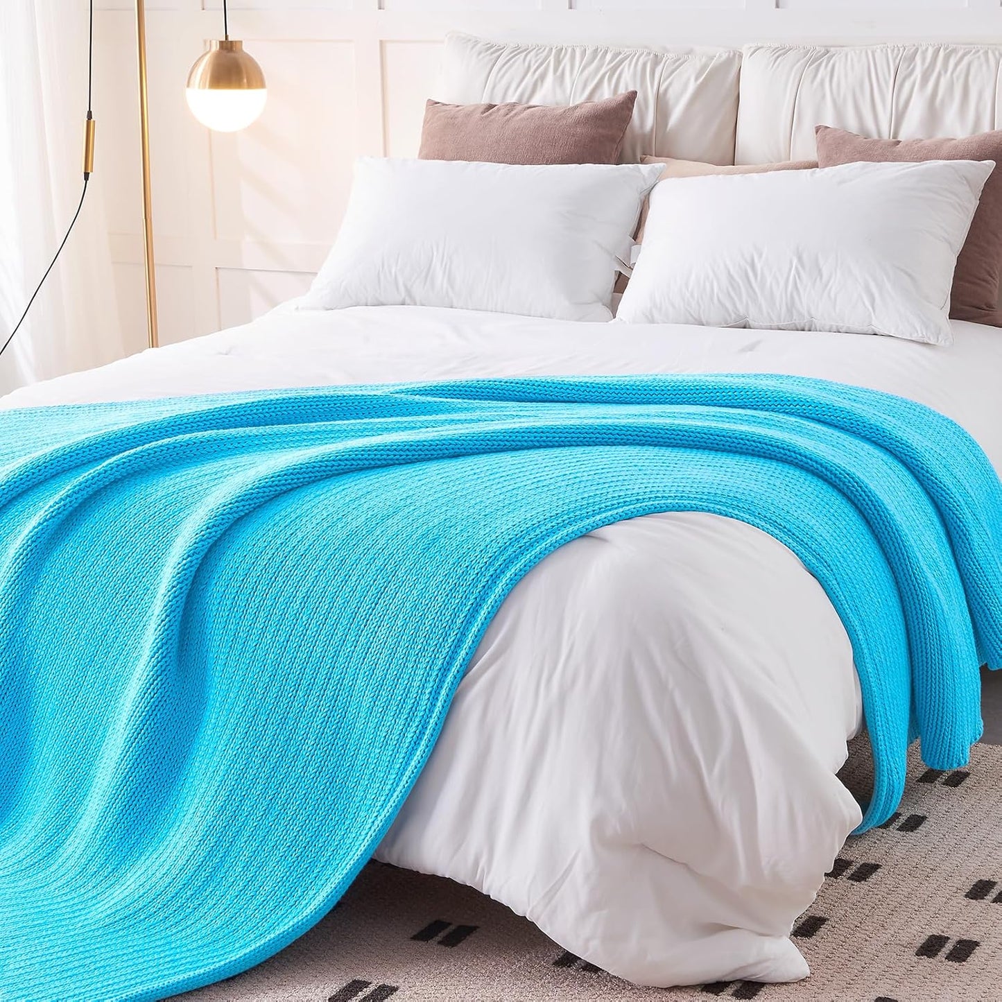 L'AGRATY Knitted Weighted Blanket - 60"x80" 20lbs Cooling Chunky Knit Heavy Blanket for Adults Braided Crochet Throw Thick Cable Yarn Knit Decorative No Beads Evenly Weighted Machine Washable