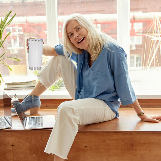 20oz Tumbler Bulk Stainless Steel Tumbler Cup with Lid Vacuum Insulated Double Wall Travel Mug, Durable Powder Coated Travel Coffee Tumbler Mug for Hot & Cold Drinks, White,8 Pack