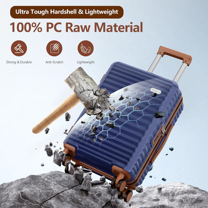 SHOWKOO Luggage Sets 3 Piece Hardside Expandable Suitcase with Double Spinner Wheels Tsa Lock, (Blue, 5 piece set)