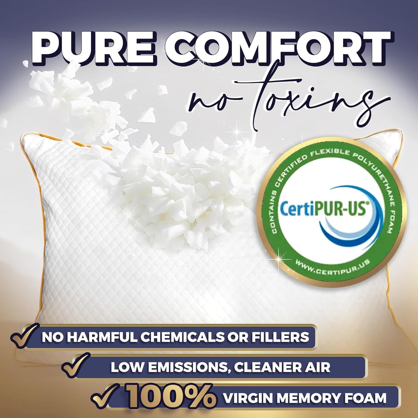 Royal Therapy King Memory Foam Pillows 4-Pack - Shredded Memory Foam Pillow for All Sleep Positions - Medium Firm Pillow with Adjustable, Bamboo-Derived Rayon Cover, CertiPUR-US, Oeko-TEX Certified