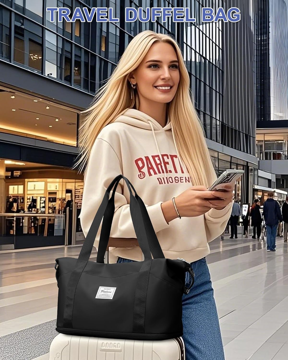 Travel Duffel Bag, Sports Tote Gym Bag, Shoulder Weekender Overnight Bag for Women