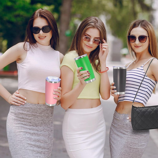 20oz Tumbler Stainless Steel Tumbler Cup with Lid Vacuum Insulated Double Wall Travel Mug, Durable Powder Coated Travel Coffee Tumbler Mug for Hot & Cold Drinks, Green,4 Pack