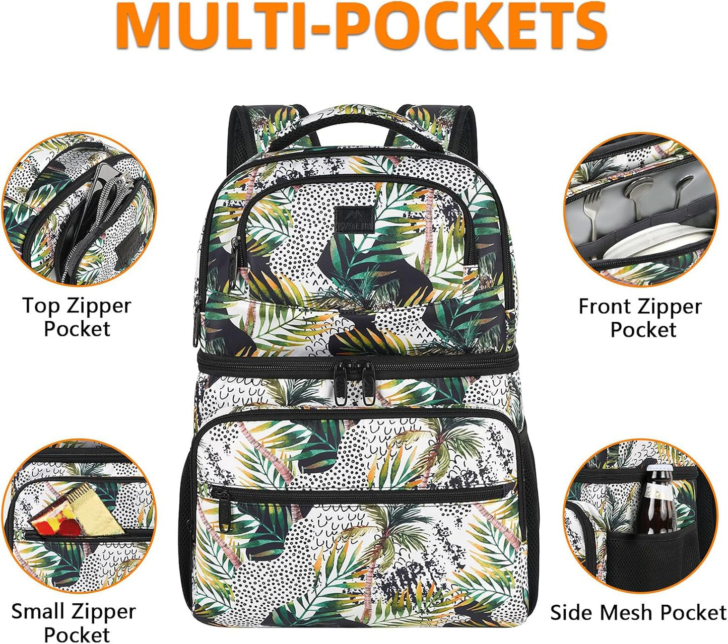 MATEIN Cooler Backpack, 26 Cans Insulated Lunch Backpack for Men Women, Leakproof Double Layer Lunch Cooler Bag Lightweight Soft Lunch Backpack with Cooler Compartment, Beach Camping Hiking Beer Gifts