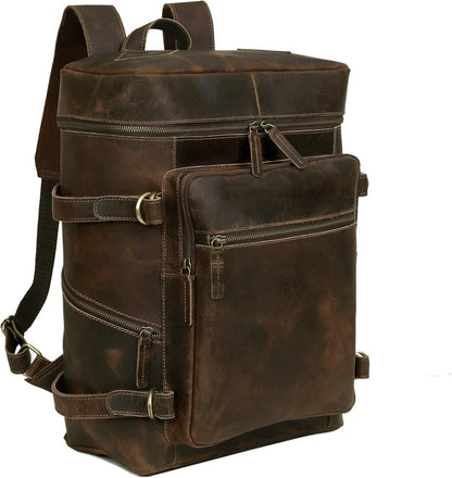 HLC Leather Brown Backpack For Men 17 Inch Genuine Laptop Backpack For Women Men Genuine Leather Backpack Vintage Large Capacity Business Retro Daypack