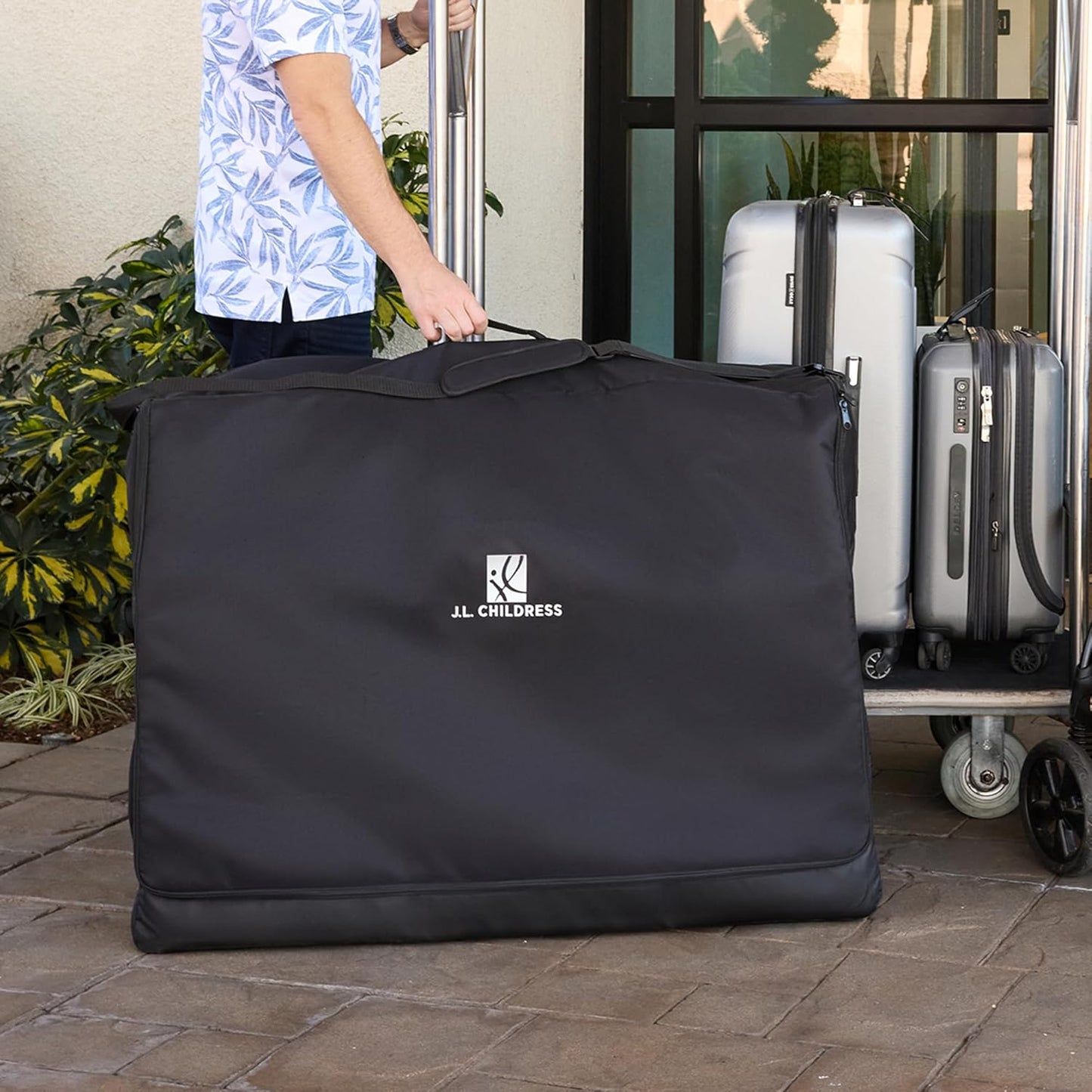 J.L. Childress Universal Stroller Travel Bag for Airplane - Fits Most Baby Strollers, Flying Essentials, Airport Accessories for Gate or Luggage Check, ID Card, AirTag Compatible - Large, Padded