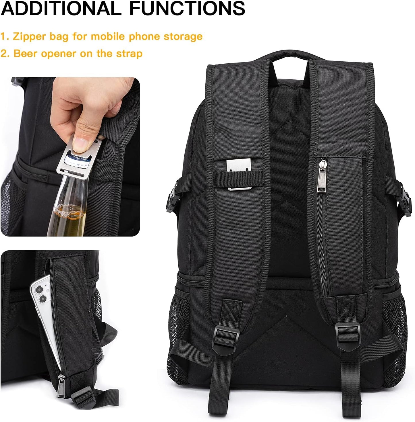 TUGUAN Insulated Cooler Backpack 38 Cans Double Deck Leakproof Lightweight Soft Lunch Backpack Small Cooler Bag Beach Picnic