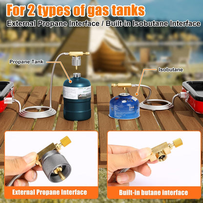 Portable 2 Burner Camping Stove Set with Cookware, 20,000 BTU/h, Outdoor Cooking Kit Includes Outdoor Folding Gas Stove, Frying Pan, Griddle, Kettle, Pot, and Carry Bag, For Propane & Butane