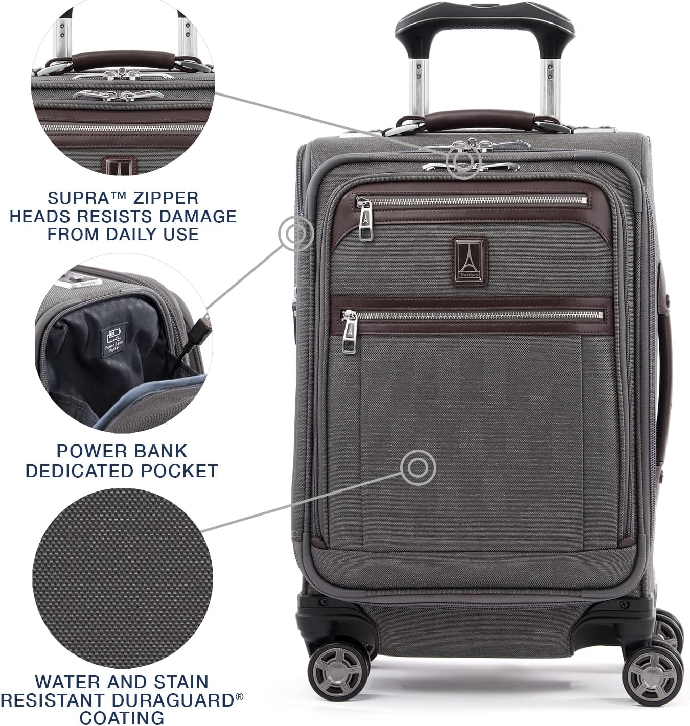 Travelpro Platinum Elite Softside Expandable Carry on Luggage, 8 Wheel Spinner Suitcase, USB Port, Laptop and Tablet Sleeves, Men and Women, Vintage Grey, Carry On 20-Inch