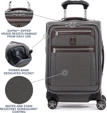 Travelpro Platinum Elite Softside Expandable Carry on Luggage, 8 Wheel Spinner Suitcase, USB Port, Laptop and Tablet Sleeves, Men and Women, Vintage Grey, Carry On 20-Inch