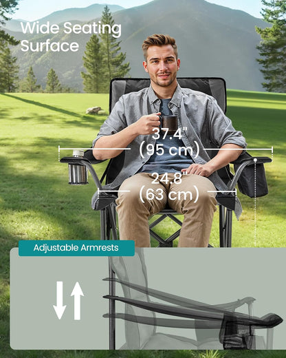 SONGMICS Oversized Lumbar Support Camping Chair, Heavy-Duty Outdoor Folding Chair Comfortable, Padded, Glamping, Cooler Bag, Weight Capacity 450 lb, Ink Black UGCB066B01