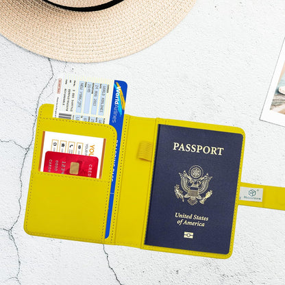 Melsbrinna Premium Leather Passport Holder Covers Case, Waterproof Rfid Blocking Travel Wallet Passport Holder with Pen Holder, Cute Passport Book for Women/Men