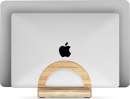 Kothar Premium Wood Vertical Laptop Stand - Adjustable Dual Slot Bamboo Holder for MacBook, Dell, HP, and More | Space-Saving Desktop Organizer | Eco-Friendly, Sleek & Durable Design