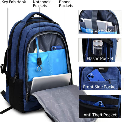 DUALSNG Travel Work Laptop Backpack With USB Charging Port Fits 15.6 15 14 13 Inch Laptop and Notebook Business Anti Theft College Computer Bag Back Pack for Women Men - Navy Blue