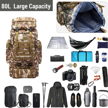 80L 2Pcs Hiking Backpack for Men with Sling Tactical Backpack - Rucksack Molle Military Tactical Waterproof Lightweight Camping Backpack 3 Day Assault Pack for Travel, Climbing, Backpacking