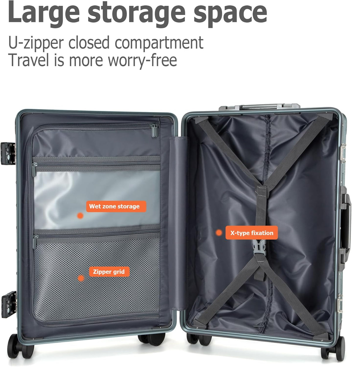 feilario 24in Aluminium Frame PC Hard Shell Spinner Wheels Luggage, Built-In TSA lock Carry on Suitcase, with Cup Holder, USB Port, Phone Holder