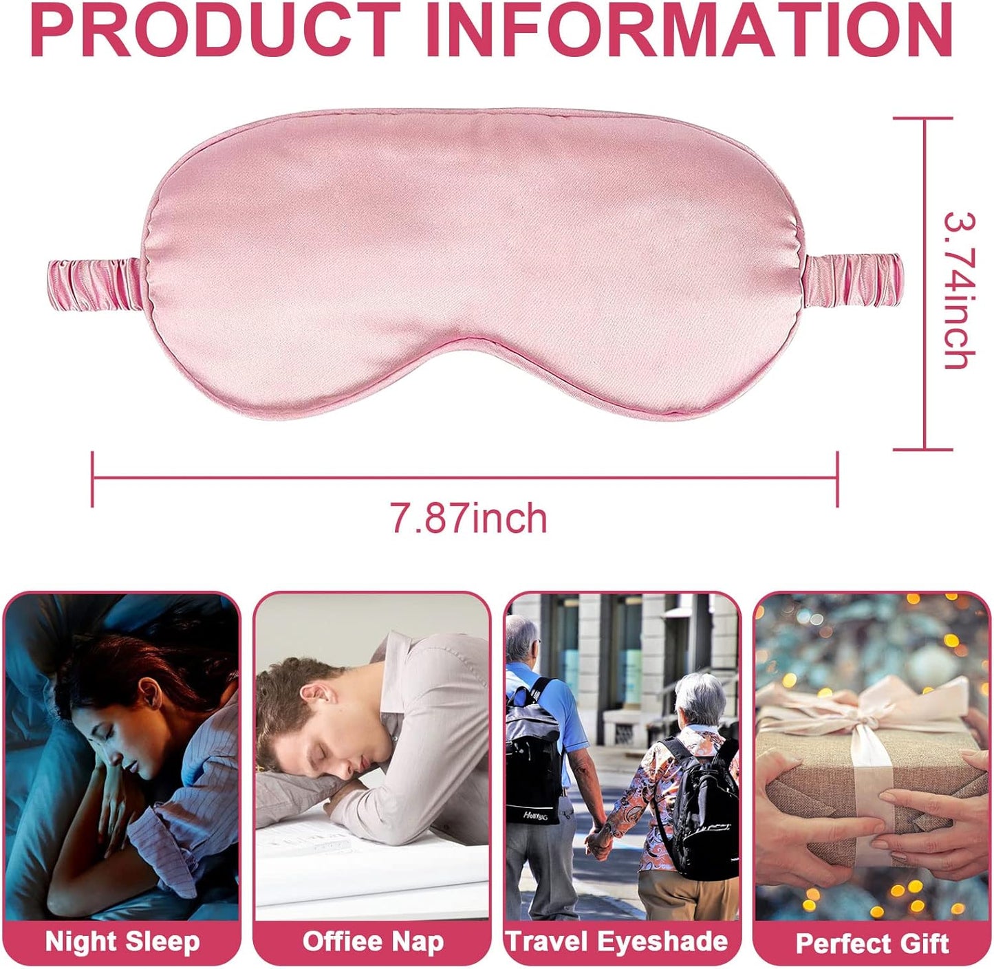 2Pack Silk Sleep Mask,IEKEODI Eye Mask for Sleeping,Elastic Blackout Eye Mask & Blindfold for Full Night's Sleep,Travel and Nap(Black+Pink)