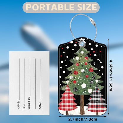 2 Pack Luggage Tags for Suitcases Christmas Tree Leather Luggage Tags Privacy Cover ID Label with Stainless Steel Loop and Address Card for Women Men Travel Bag Backpack