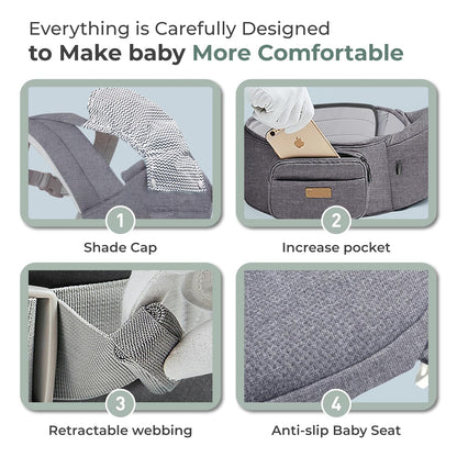 FRUITEAM Baby Carrier with Hip Seat for Breastfeeding, One Size Fits All - 6-in-1 Adjustable Toddler Carrier with Lumbar Support, All Seasons, Adapt to Newborn, Infant & Toddler (Greyish)