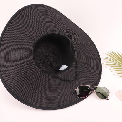 DRESHOW Beach Hats for Women Big Straw Wide Brim Summer Hat Floppy Foldable Roll up Cap Sun Hat UPF 50+