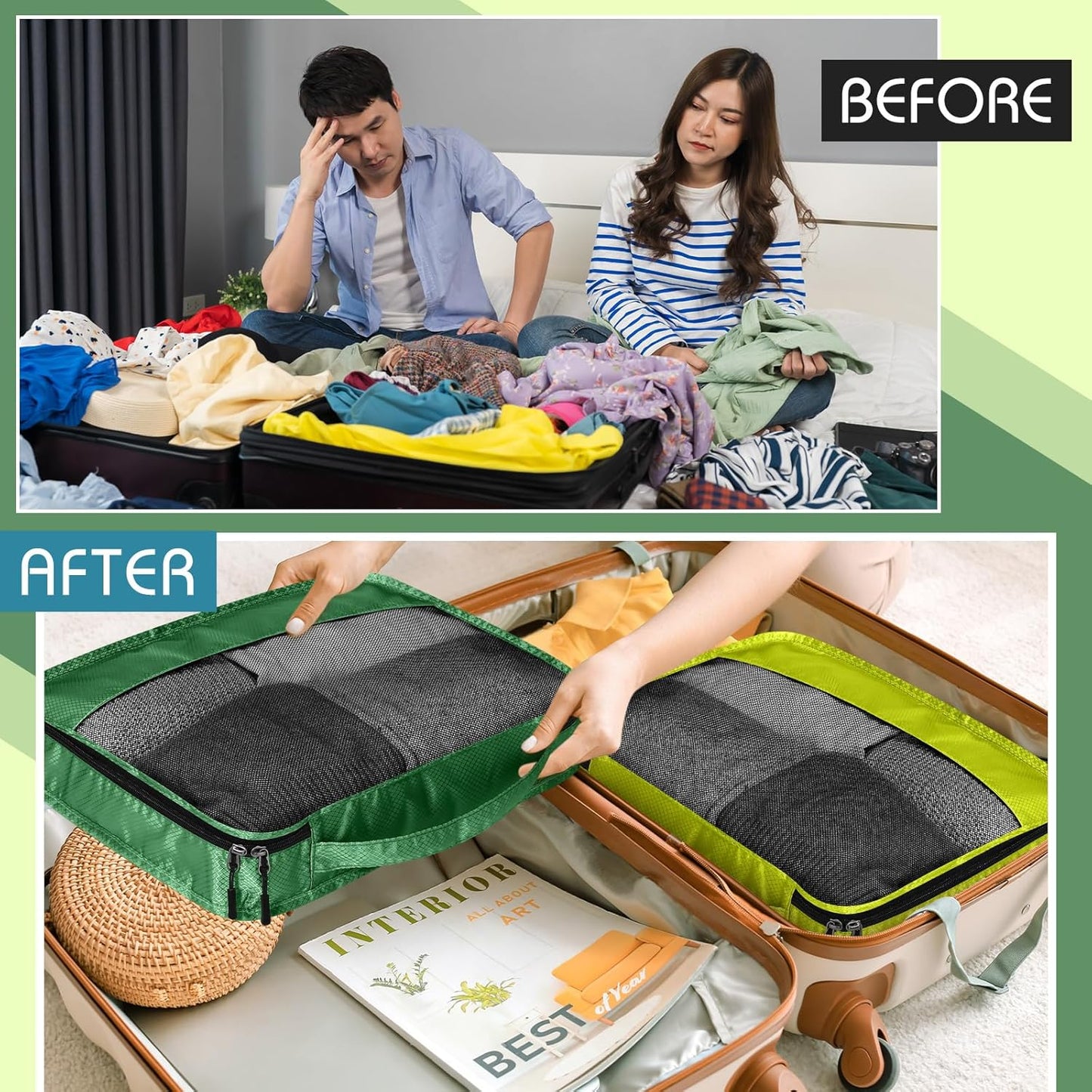 5 Pcs Packing Cubes for Suitcase Large Travel Cubes Carry on Luggage Organizer Bags for Clothes Accessories(S,Green)