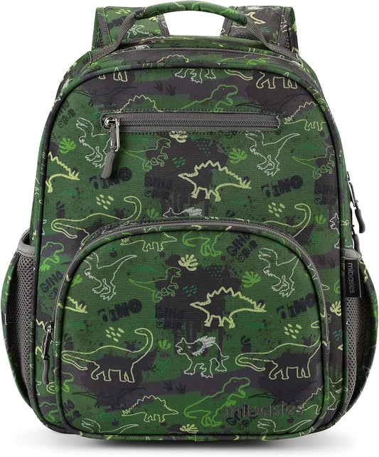 mibasies Boys Backpack 5-8: Lightweight Kids Backpacks Boys - Boy Bookbag for Elementary School - Green Dinosaur