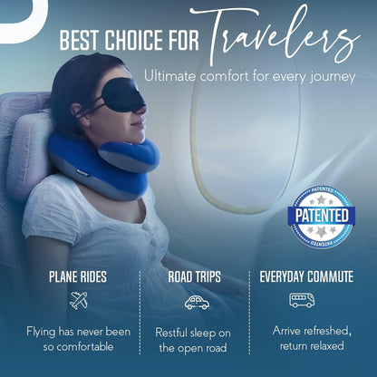 BCOZZY Organic Cotton Double Support Neck Pillow for Travel - 3 Ergonomic Positions for Head, Neck, and Chin Comfort - Ideal for Sleeping Upright on Flights, Cars, and at Home – Large, Navy