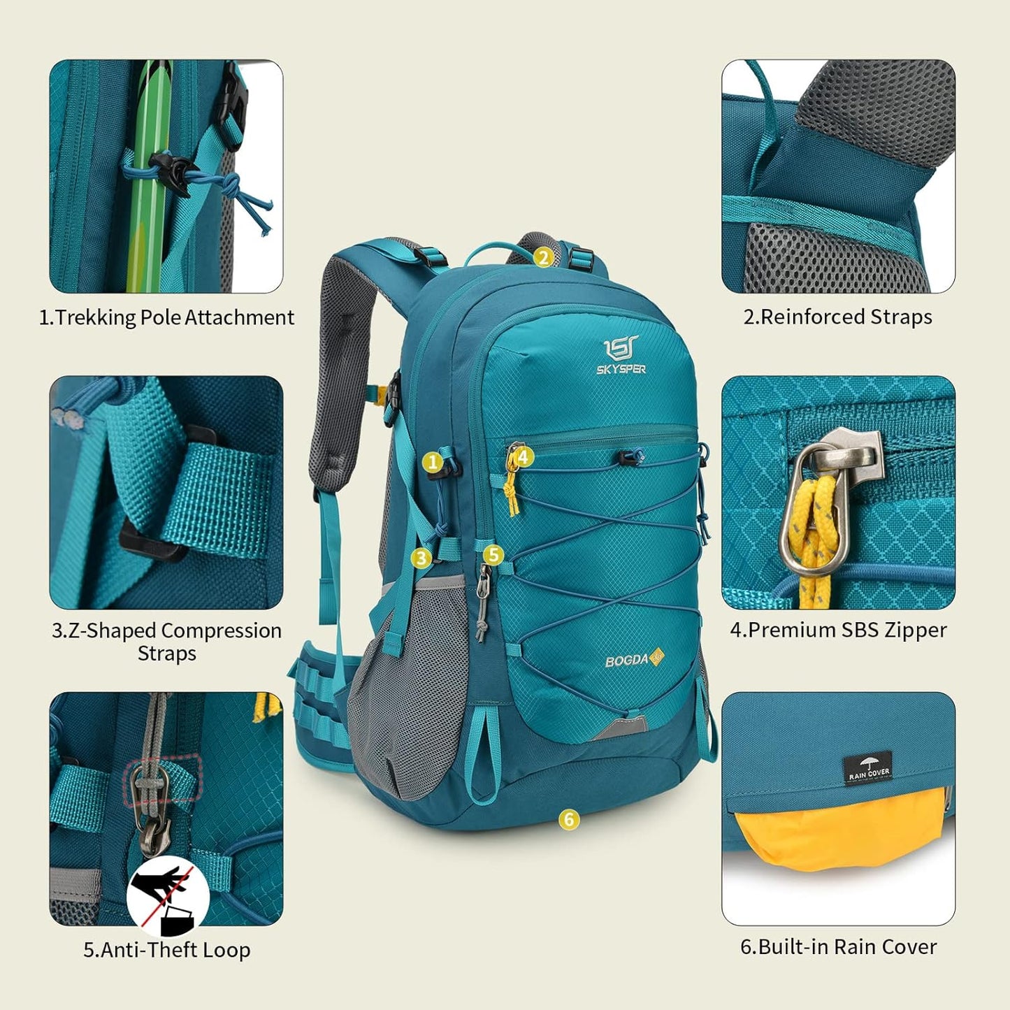 SKYSPER Hiking Backpack for Men Women, 35L Travel Backpack Waterproof Camping Backpack Outdoor Lightweight Daypack