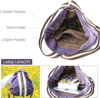 Goodhan Women Canvas Backpack Daypack Casual Shoulder Bag, Vintage Heavy-duty Anti-theft Travel Backpack