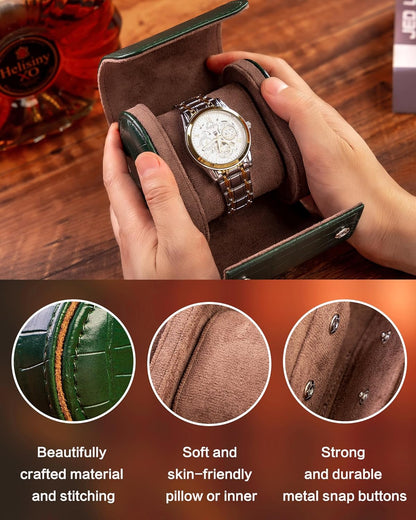 MR.OKAY Single Watch Travel Case-Classic Leather Watch Case With Superb Texture.(Portable Watch Roll Or Organizer For Storage And Display).Festival Gift For Men, All Handcrafted By Artisans