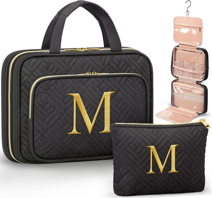 Personalized Gifts for Women, Initial Toiletry Bag Hanging Travel Organizer & Makeup Cosmetic Bag with Embroidery Letter Teacher Appreciation Gift Birthday Mothers Day Gifts for Mom Wife Friend Sister