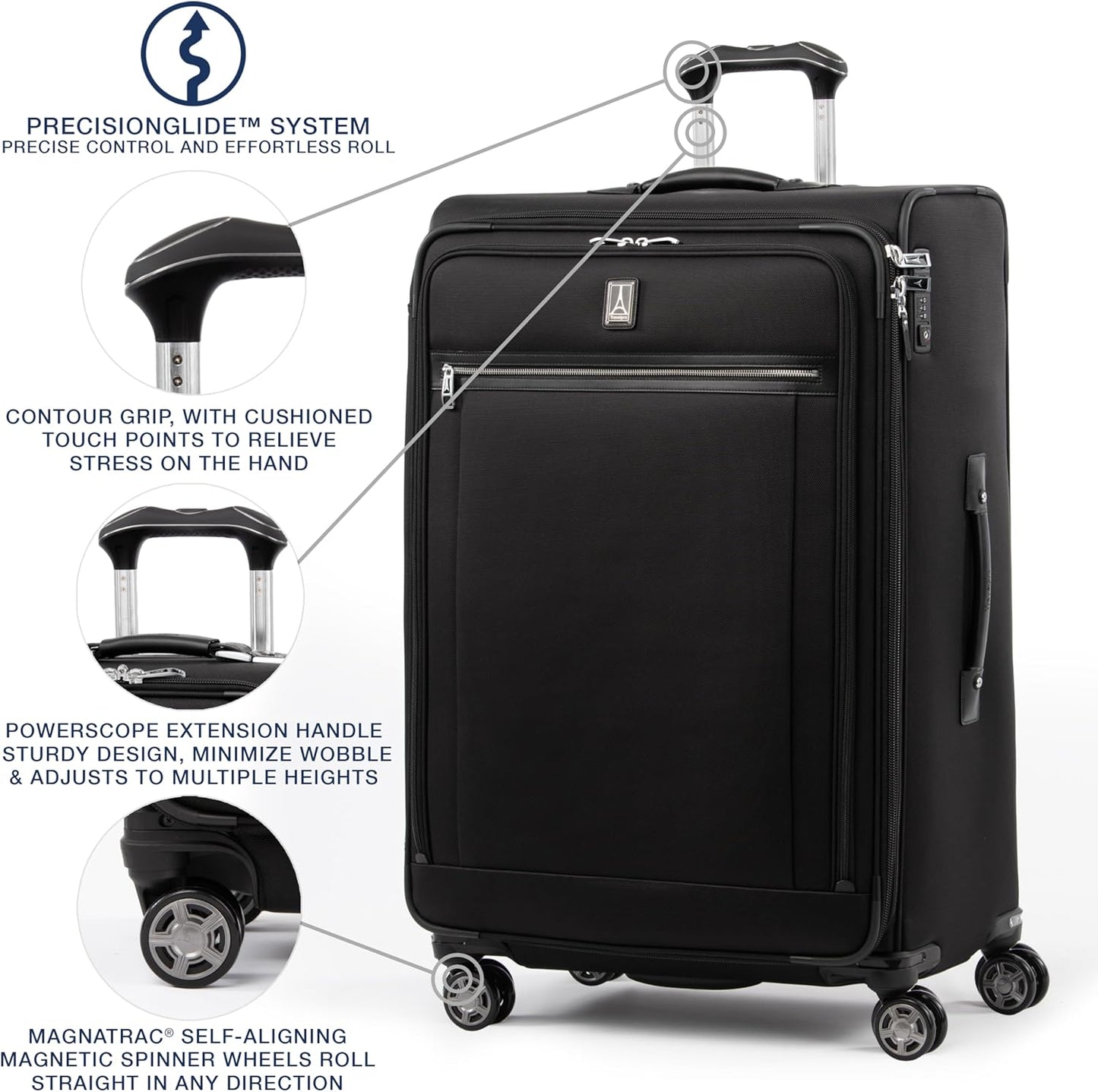 Travelpro Platinum Elite Softside Expandable Checked Luggage, 8 Wheel Spinner Large Suitcase, TSA Lock, Men and Women, Shadow Black, Checked Large 29-Inch