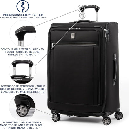 Travelpro Platinum Elite Softside Expandable Checked Luggage, 8 Wheel Spinner Large Suitcase, TSA Lock, Men and Women, Shadow Black, Checked Large 29-Inch