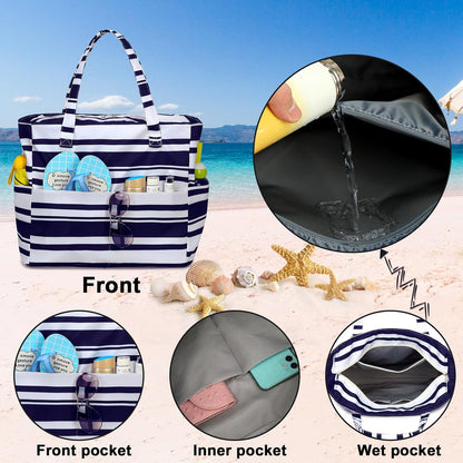 Waterproof Beach Tote Pool Bags for Women Ladies Extra Large Gym Tote Carry On Bag With Wet Compartment for Weekender Travel