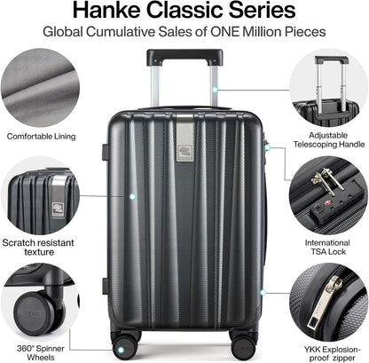 Hanke Luggage Sets 3 piece Carry On Luggage with Wheels PC Hard Shell Suitcases Lightweight Checked Travel Luggage Large Travel Suitcase Woman Men 20/24/29 Inch(Jet Black)