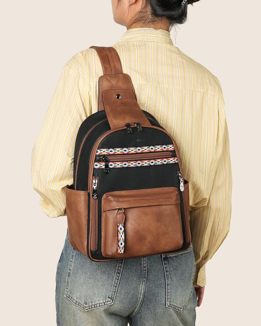 FADEON Large Sling Bag for Women, Leather Crossbody Purse Designer Anti Theft Sling Backpack, RFID Fanny Packs for Travel