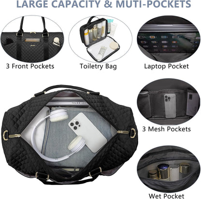 Weekender Travel Duffle Bag for Women - Overnight Bags with Wet Pocket Toiletry Bags Carry on Bag with Shoe Compartment Weekend Yoga Gym Traveling Hospital Bags for Labor and Delivery Black