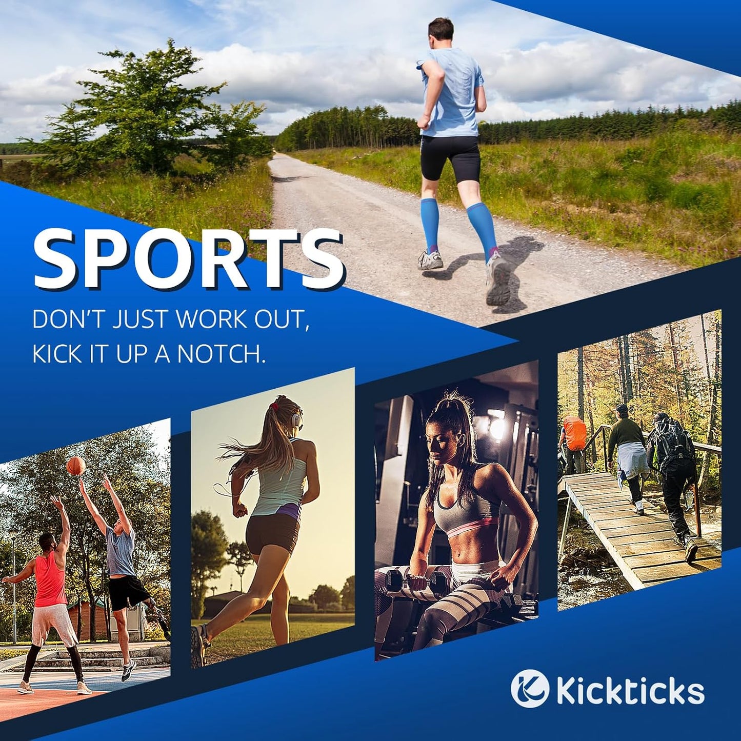 Kickticks 4 Pairs Compression Socks for Woman & Man Unisex 20-30mmHg Knee high Plus Size Wide Calves for Flying Running…