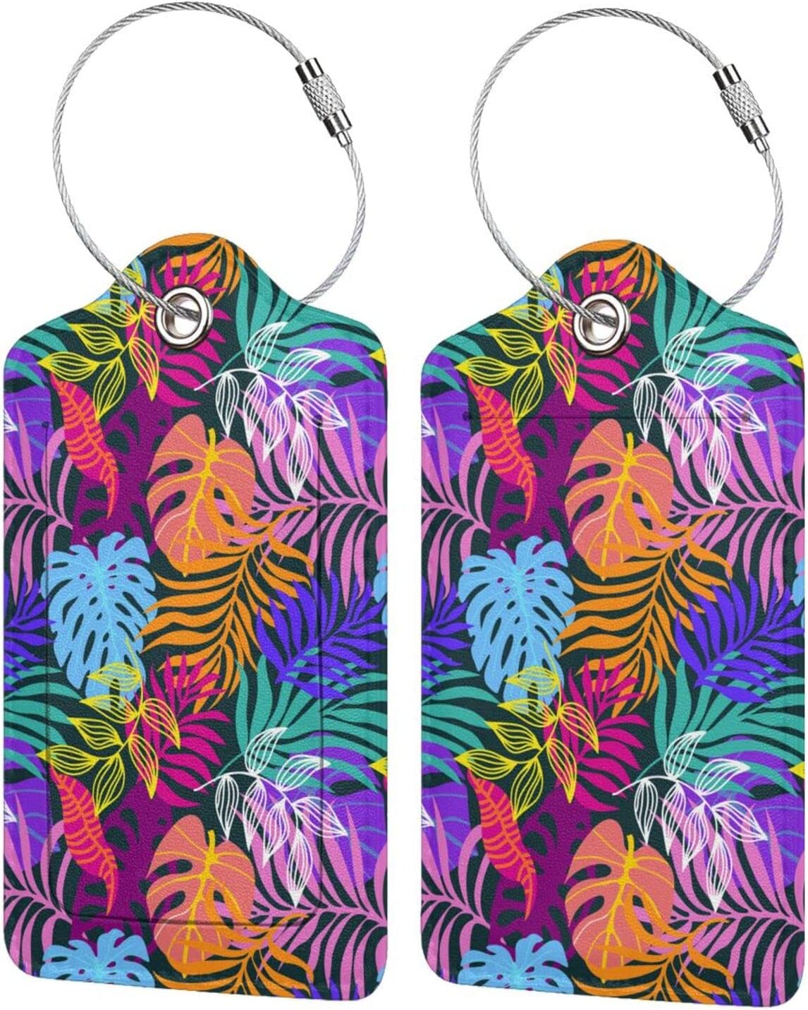 2PC Tropical Leaves Luggage Tags for Travel, Colorful Summer Scenery Suitcase Tag Privacy Name ID Card Quick to Find Out Travel Bag Labels for Holiday Honeymoon Wedding