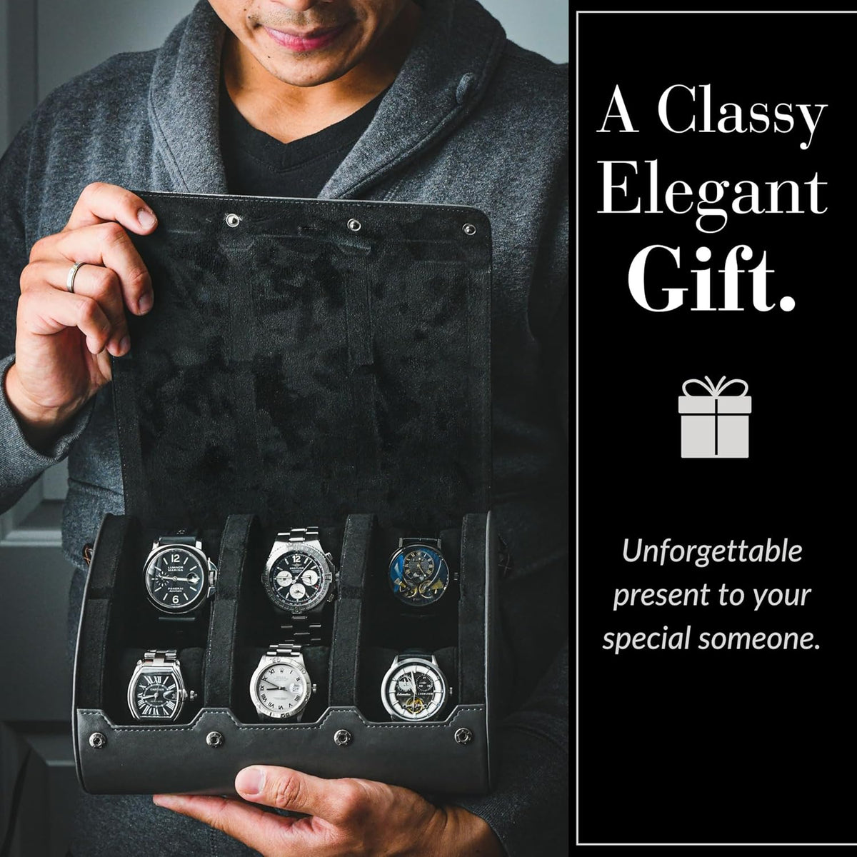 Watch cases for men 6 slot travel case organizer - Slate Grey