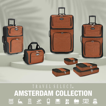 Travel Select Amsterdam 4-Piece Softside Expandable Rolling Luggage Set, Lightweight 2-Wheel Suitcases, Packing Cubes, Travel Tote, Durable Polyester Construction, Burgundy