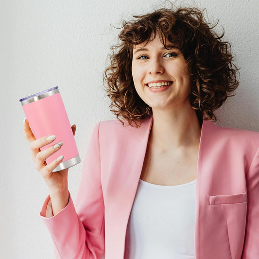 20 oz Tumbler with lid Double Wall Vacuum Insulated Tumblers Stainless Steel Coffee Mug Travel Coffee Tumbler Powder Coated Tumbler Cup Keep Hot&Cold - (Pink 12 Pack)