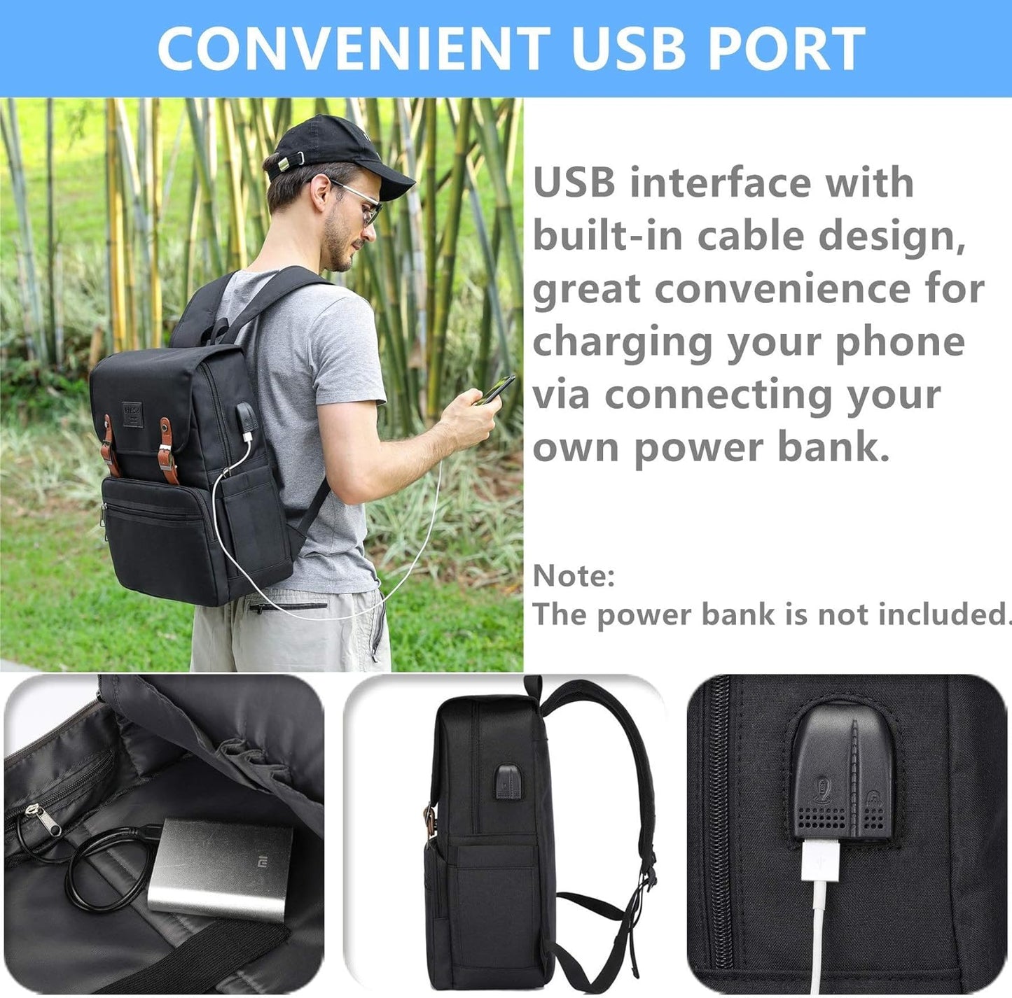 HFSX Laptop Backpack Men Women Vintage Backpack Bookbag College Backpacks Stylish Backpack Black Fits 15.6 Inch Laptop