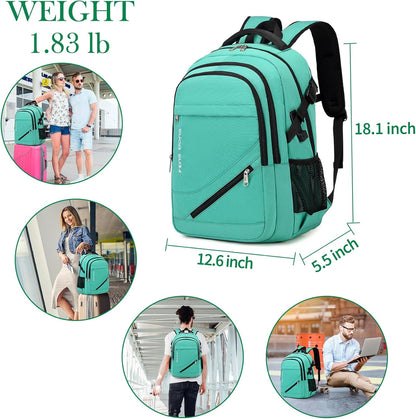FENGDONG 17.3 inch Large Laptop Backpack Durable Waterproof Travel College Backpack Bookbag for Men & Women Business Backpack with USB Charging Port,Headset Port Light Green