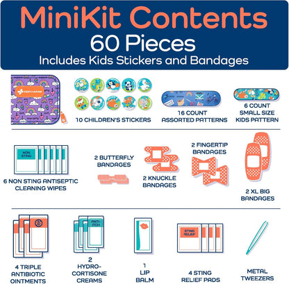 KeepGoing Small Travel First Aid Kit Kids – 60 Pc. Mini First Aid Kit for Purse, Diaper Bag, & Backpack with Latex-Free Bandages – 4 Oz., & 4.5 x 3.5 x 2 in, TSA-Approved