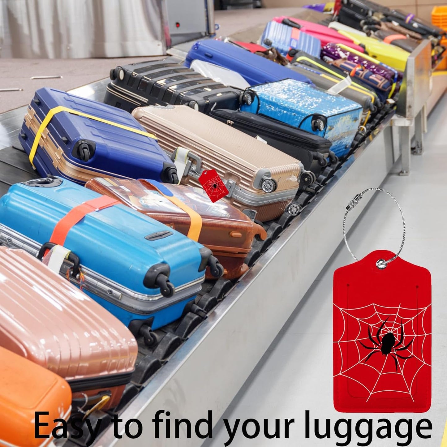 Spider Web 2 Pack Luggage Tag for Suitcase, Cute Unique Leather Bag Tags Identifiers Privacy Cover ID Label with Steel Loop for Women Men Kids Girls Travel,