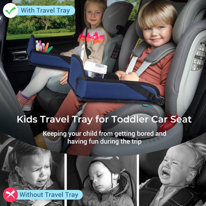 COOLBEBE Kids Travel Tray for Toddler Car Seat, Travel Tray for Airplane, Toddler Car Seat Lap Tray, Carseat Table Tray for Kids Travel Activities (Navy Blue)