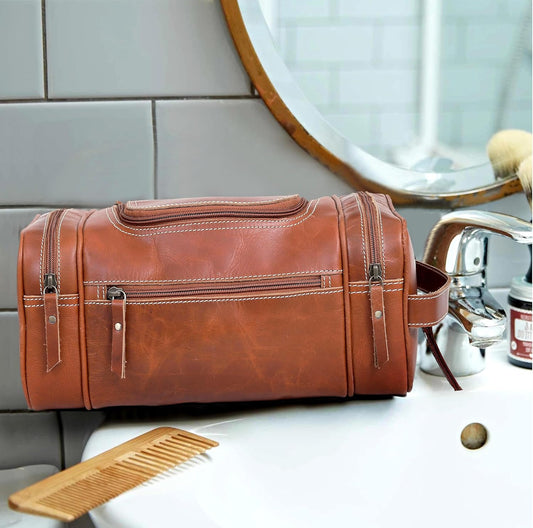 VC VINTAGE COUTURE Leather Toiletry Bag for Men Extra Large Leather Men's Toiletry Bag for Traveling Real Leather Dopp Kit for Men Leather Shaving Bag for Travel